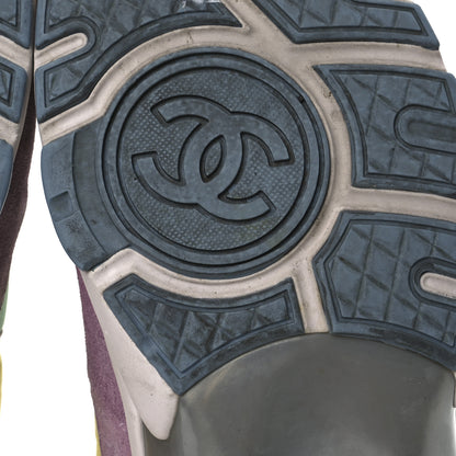 Chanel Nylon Lambskin Calfskin Suede CC Womens Sneakers 38.5 Pink Yellow Purple 8 of 15