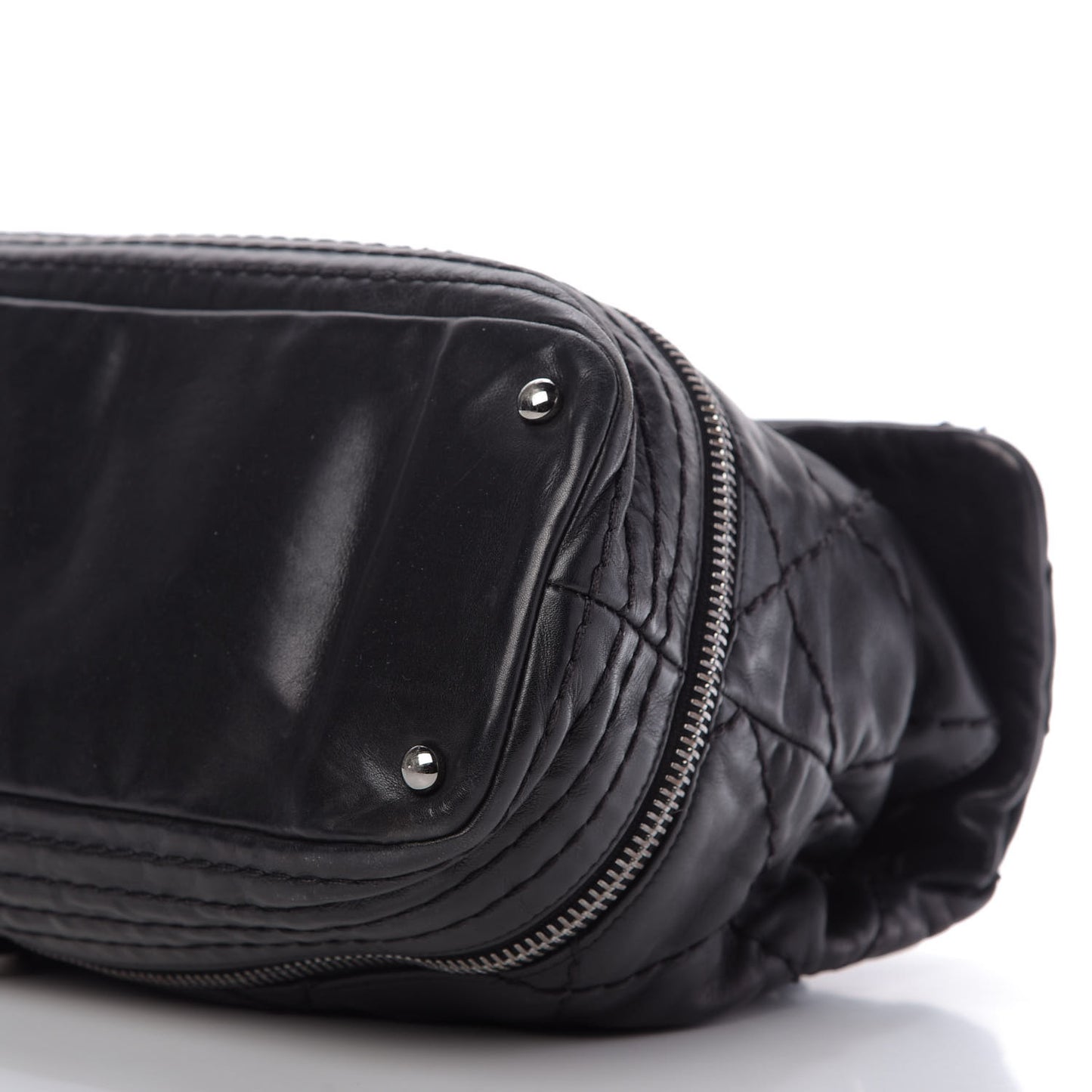 Calfskin Stitched Large Expandable Flap Bag Black