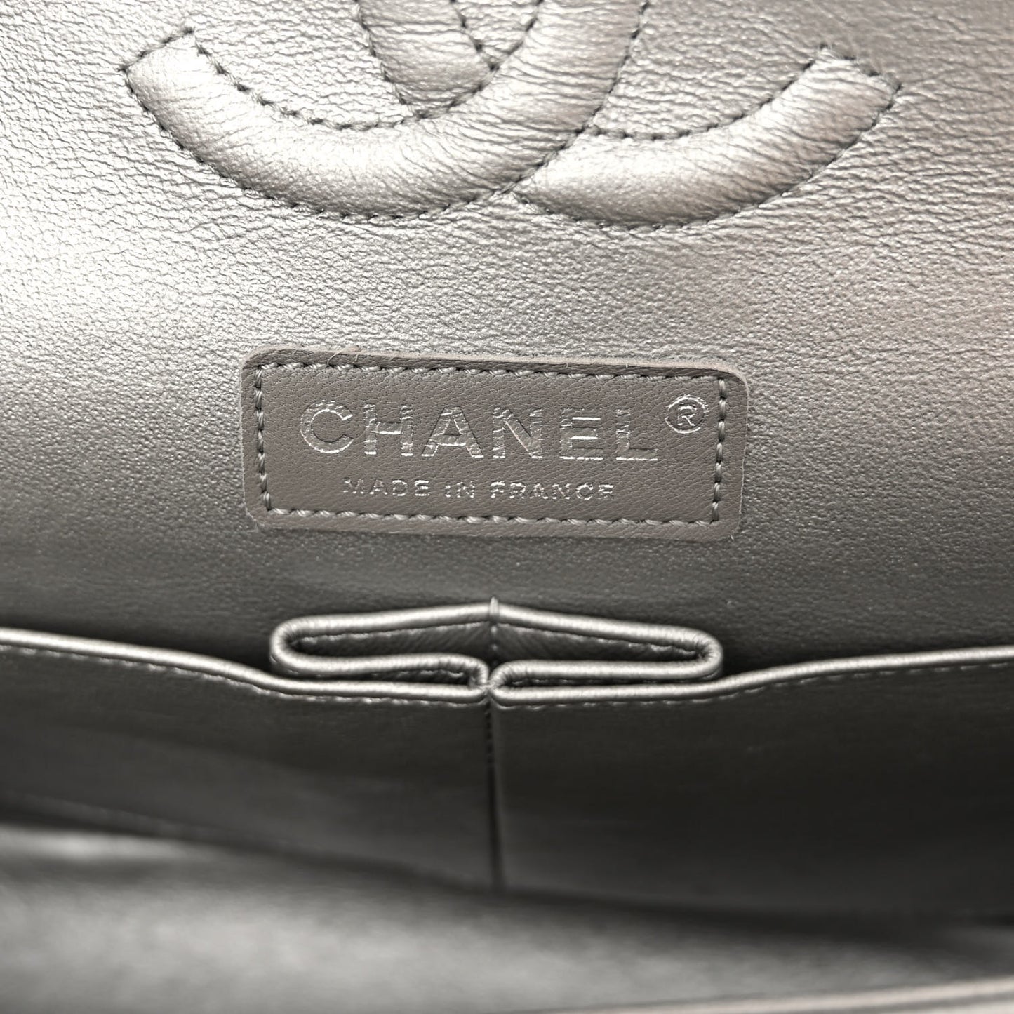 Metallic Caviar Chevron Quilted Medium Double Flap Silver