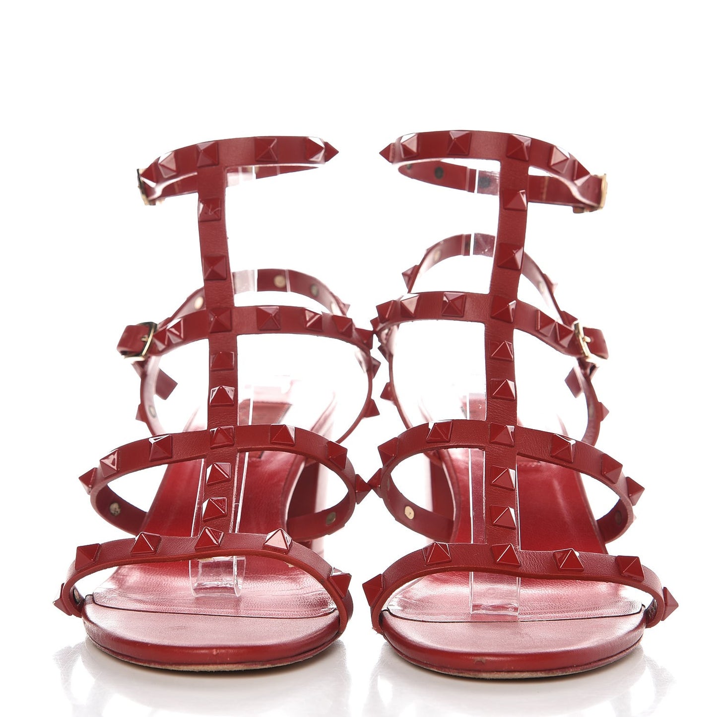 Calfskin Lacquered Monochrome Rockstud 60mm City Sandals 38 Rosso Valentino