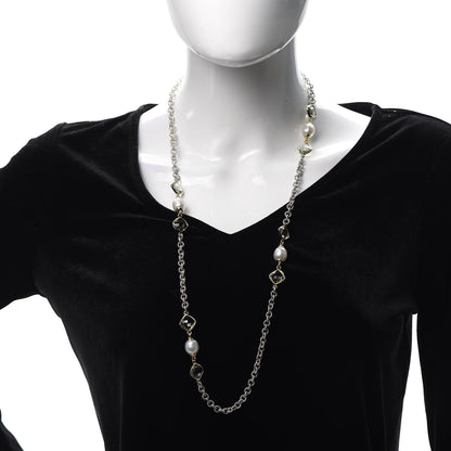 David Yurman Sterling Silver 18K Yellow Gold Prasiolite Pearl Figaro Chain Necklace 2 of 5