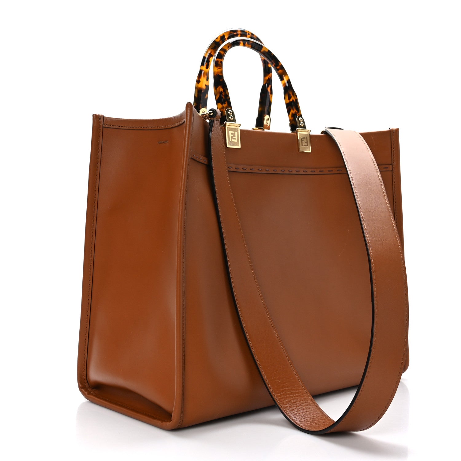 Fendi Vitello King Plexiglass Medium Fendi Sunshine Shopper Tote Cuoio 4 of 14