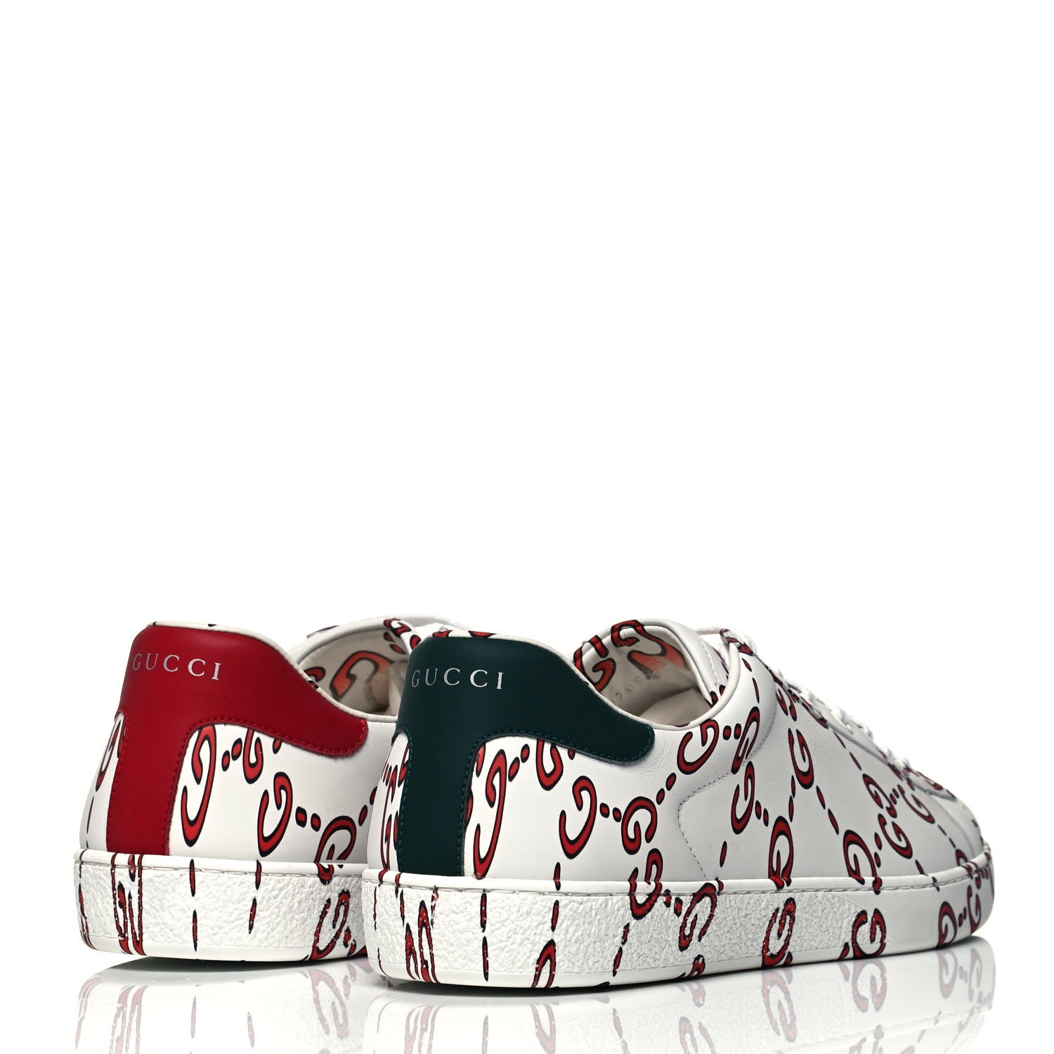 Gucci Calfskin GucciGhost Print Mens Ace Sneakers 10 White Hibiscus Red 4 of 10