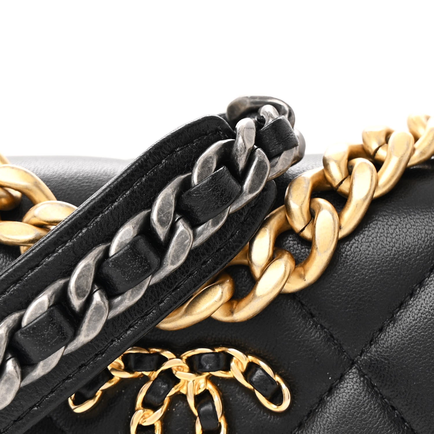 Chanel Goatskin Quilted Chanel 19 Glasses Case With Chain Black