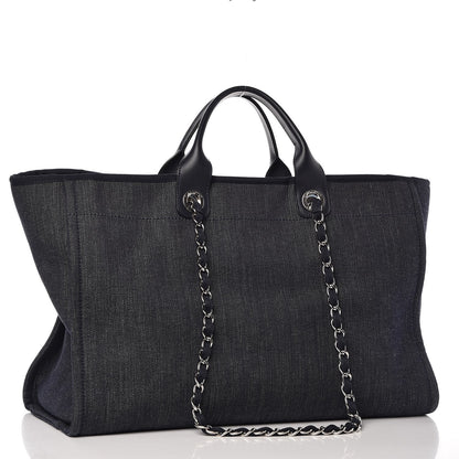 Chanel Denim Large Deauville Tote Blue Orange 4 of 9