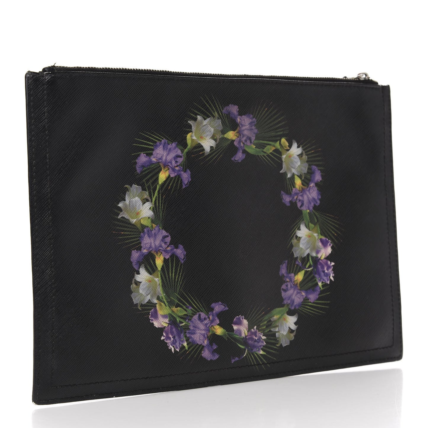 Textured Coated Canvas Medium Antigona Shark Jaw Cosmetic Pouch Black