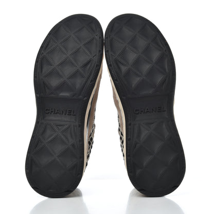Chanel Suede Calfskin Embroidered CC Sneakers 41 Beige Black 5 of 17