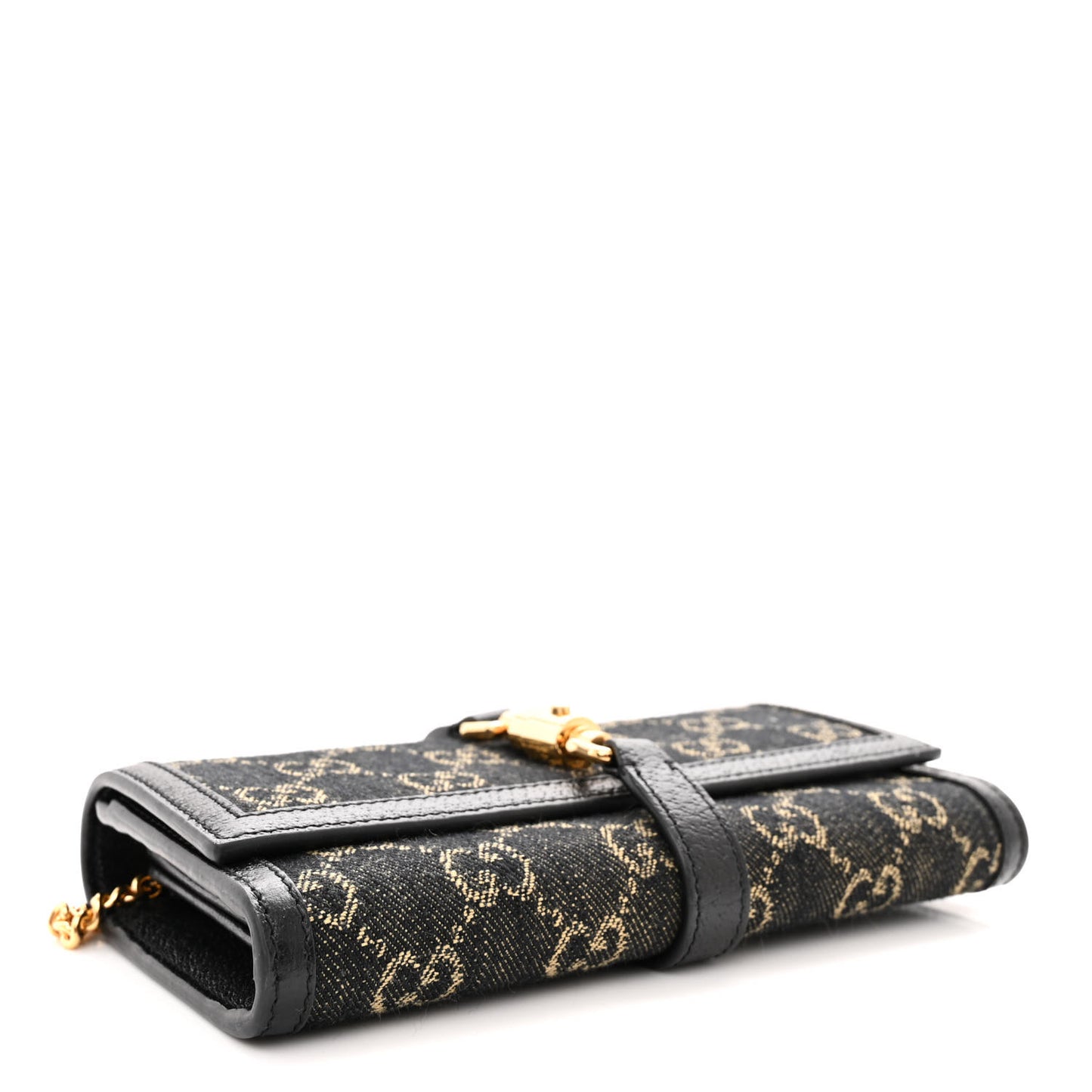 Jacquard Black Denim GG Monogram Textured Dollar Calfskin Jackie 1961 Chain Wallet Black Ivory