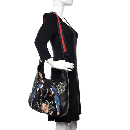 Gucci Calfskin Web Garden Collection Embroidered Medium Dionysus Hobo Black 2 of 11