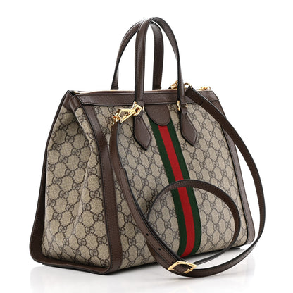 Gucci GG Supreme Monogram Web Medium Ophidia Tote Bag Brown 3 of 16