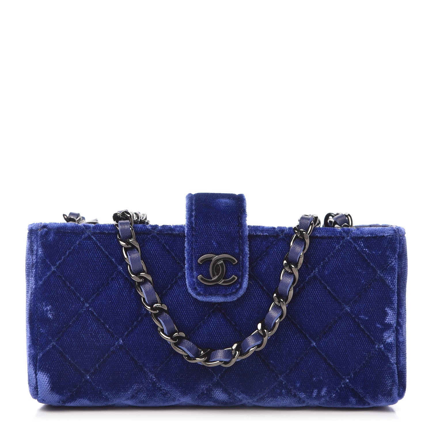 Chanel Velvet Quilted Mini Phone Holder Crossbody Bag Blue 1 of 12