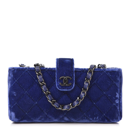 Chanel Velvet Quilted Mini Phone Holder Crossbody Bag Blue 1 of 12