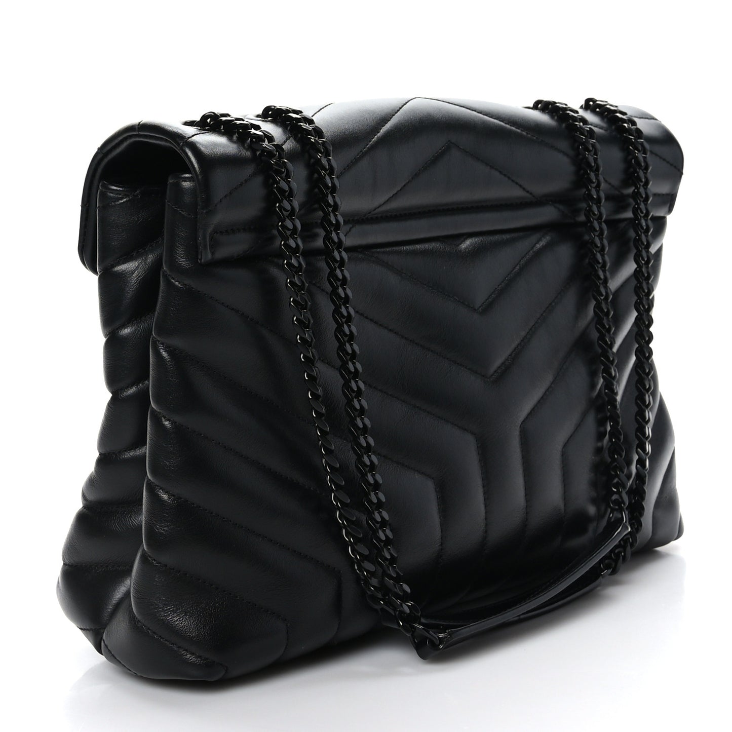 Calfskin Y Quilted Monogram Monochrome Medium Loulou Chain Satchel Black