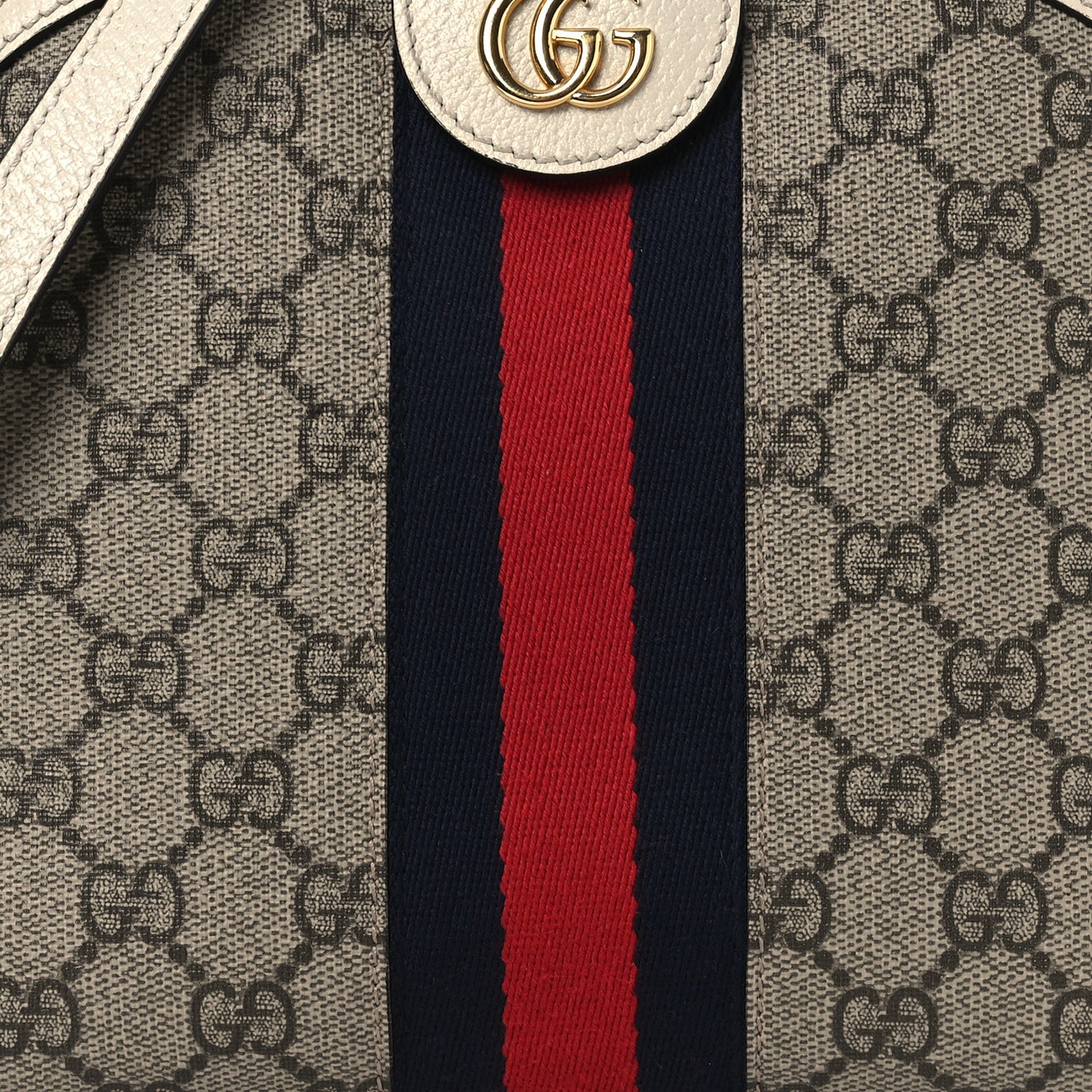 GG Supreme Monogram Textured Dollar Calfskin Web Small Ophidia Dome Shoulder Bag Beige Ebony Mystic White