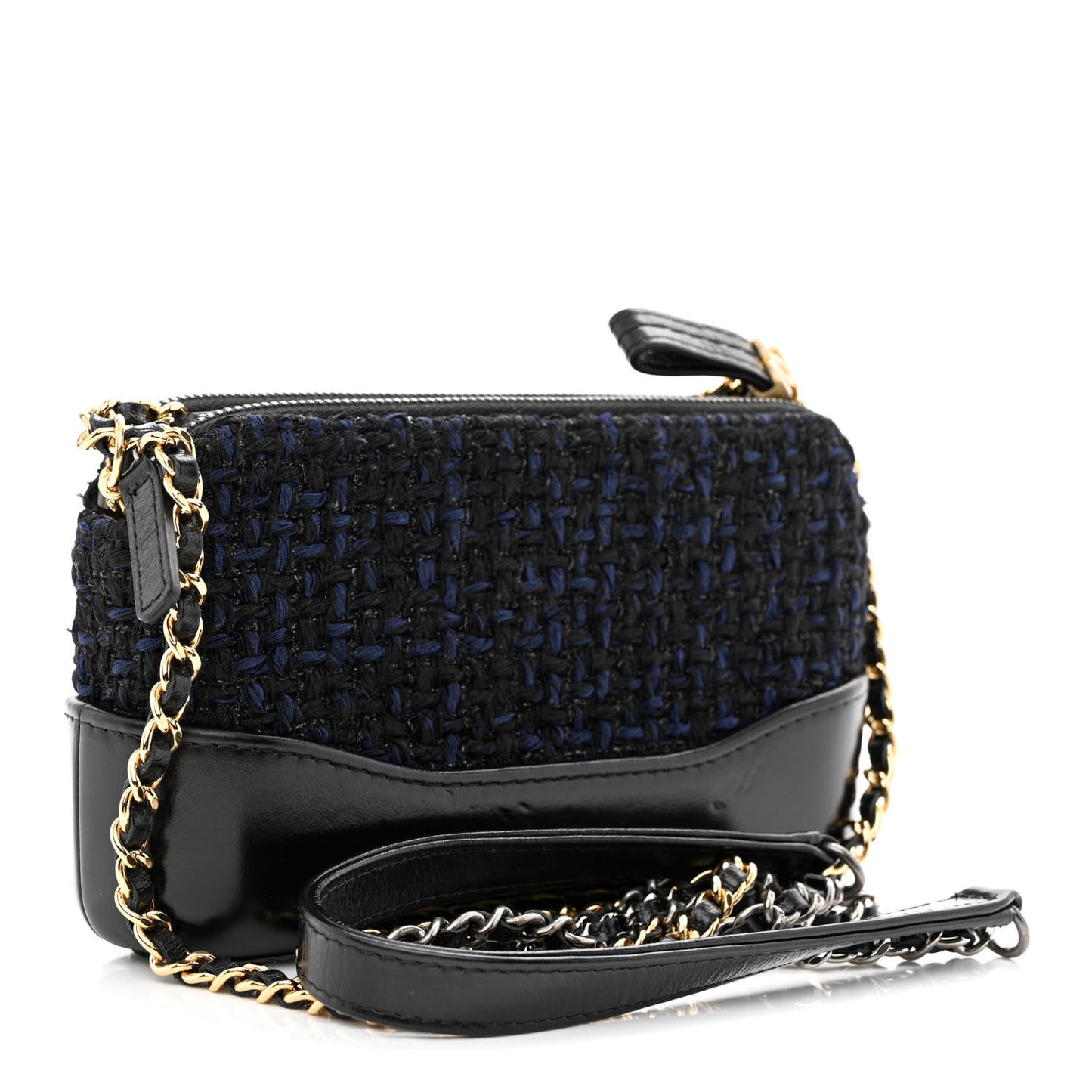 Tweed Calfskin Small Gabrielle Clutch With Chain Black Blue