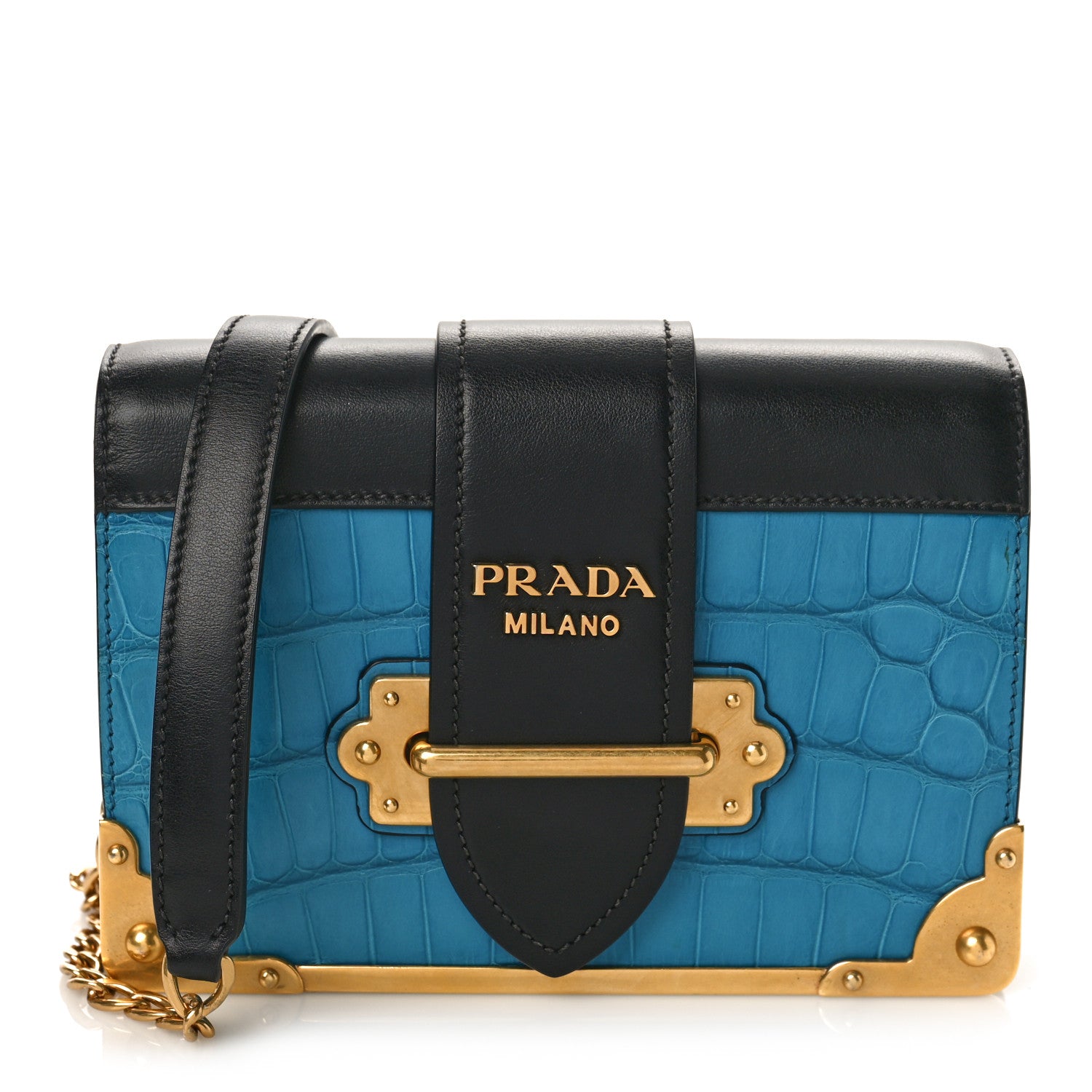Prada City Calfskin Crocodile Cahier Bag Blue 1 of 8