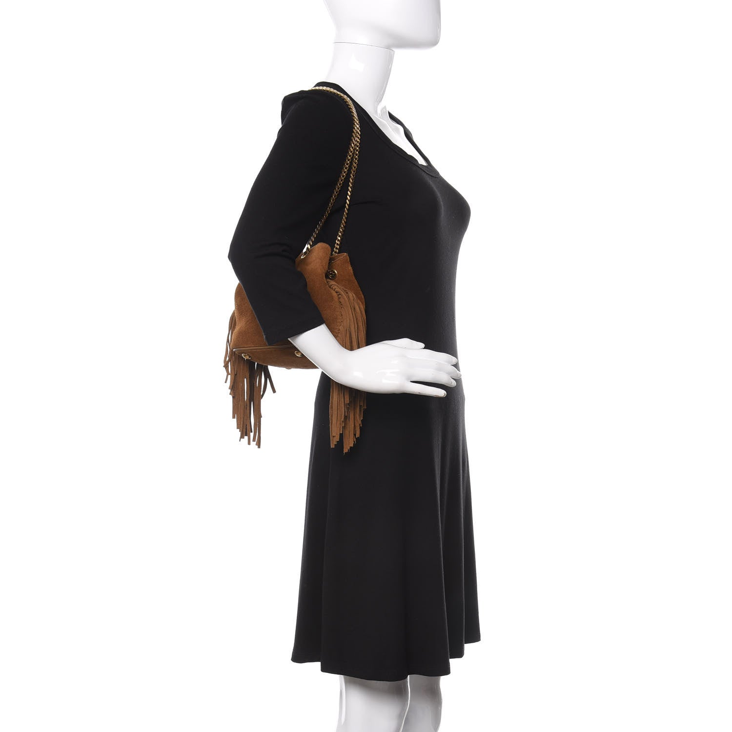 Saint Laurent Suede Calfskin Fringe Baby Emmanuelle Bucket Light Ochre 2 of 12