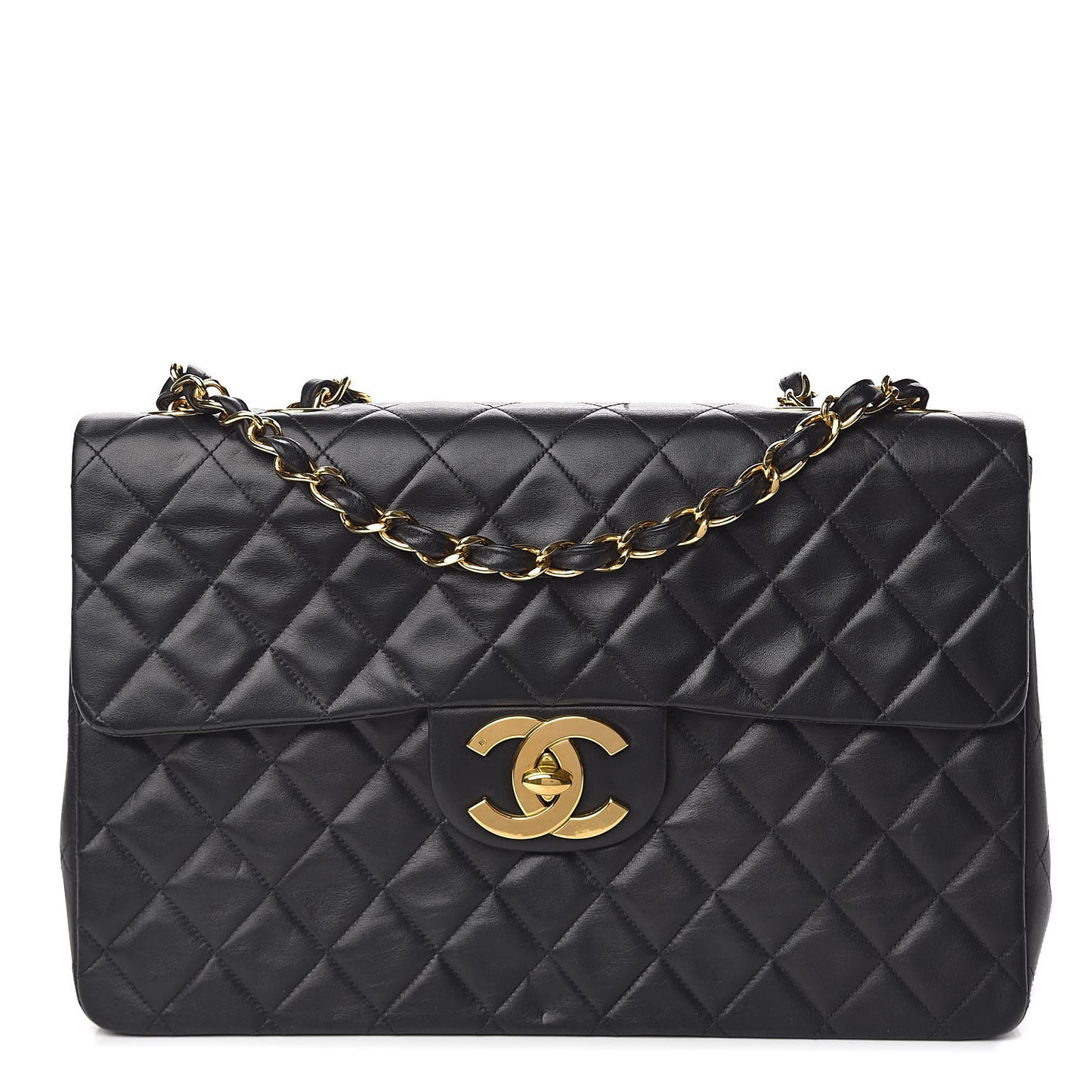 Lambskin Quilted XL Jumbo Single Flap Black