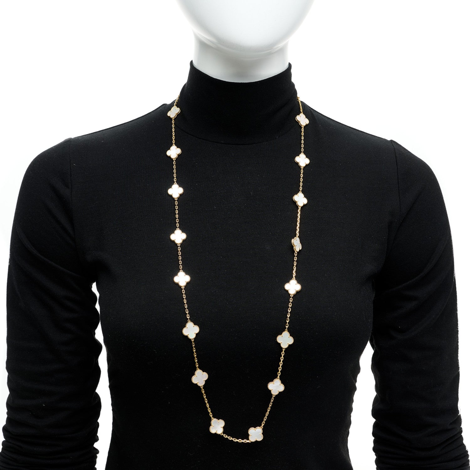 Van Cleef & Arpels 18K Yellow Gold Mother of Pearl 20 Motifs Vintage Alhambra Necklace 2 of 8