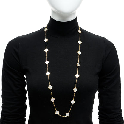 Van Cleef & Arpels 18K Yellow Gold Mother of Pearl 20 Motifs Vintage Alhambra Necklace 2 of 8