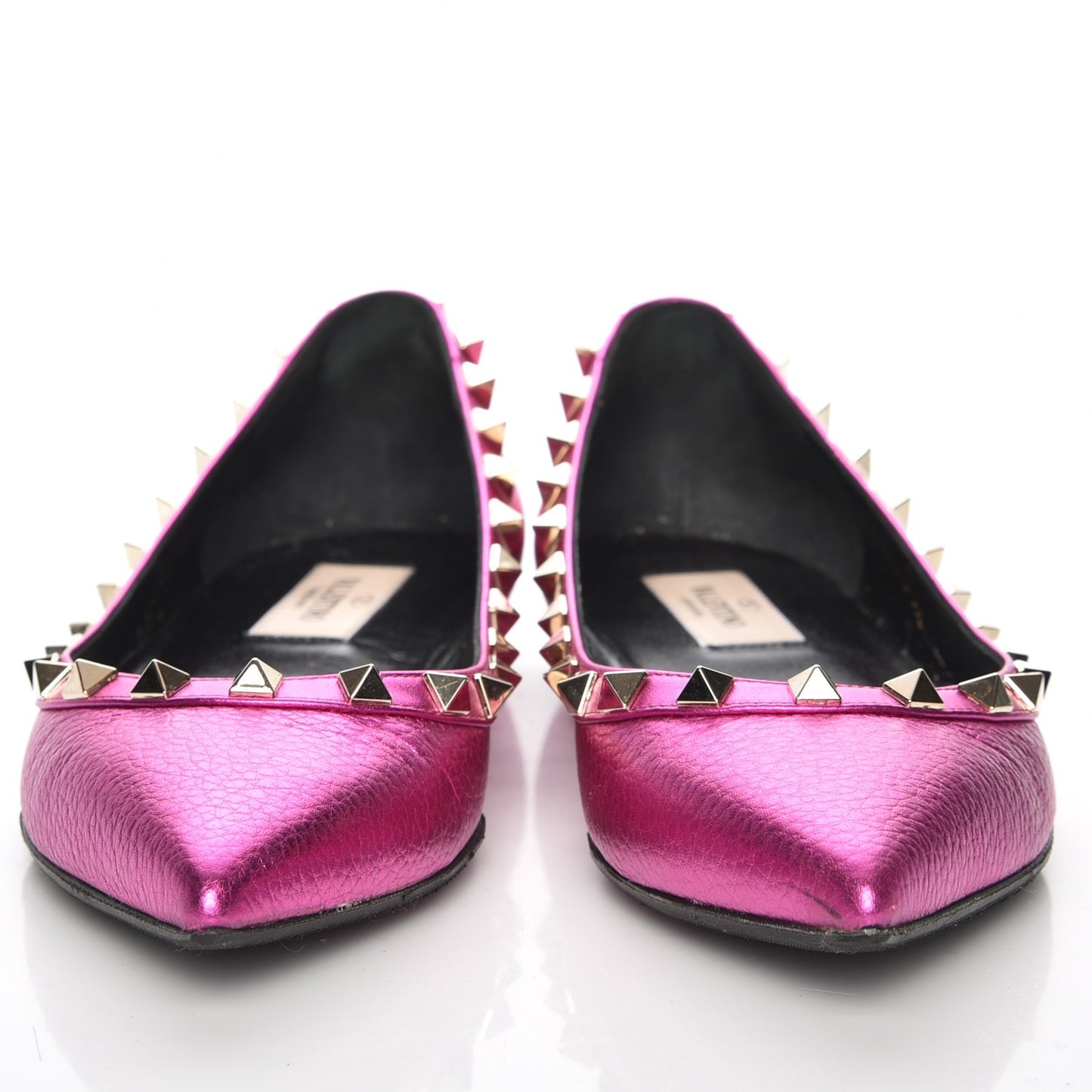Metallic Pebbled Calfskin Rockstud Ballerina Flats 35.5 Peony