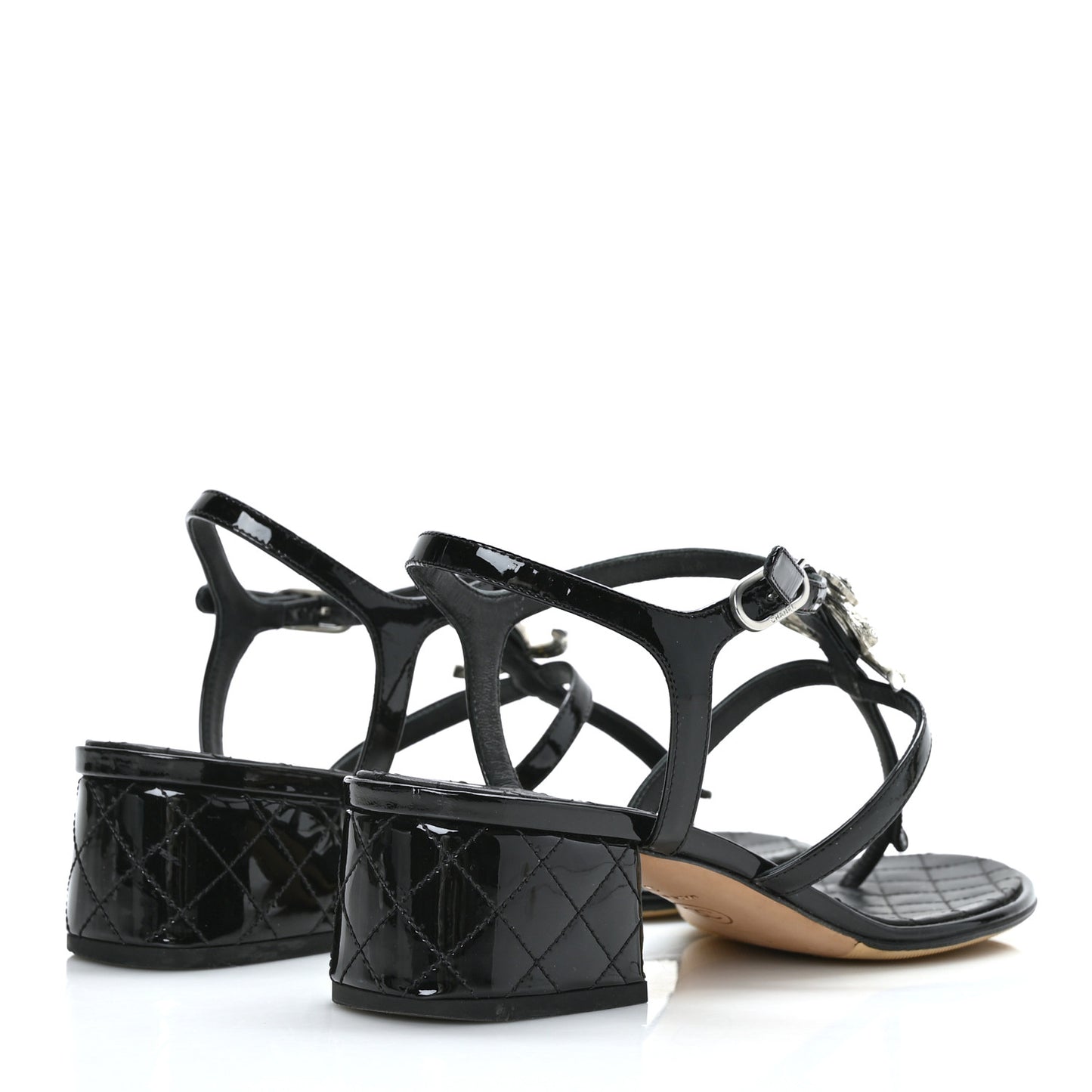 Patent CC Logo Thong Sandals 37 Black