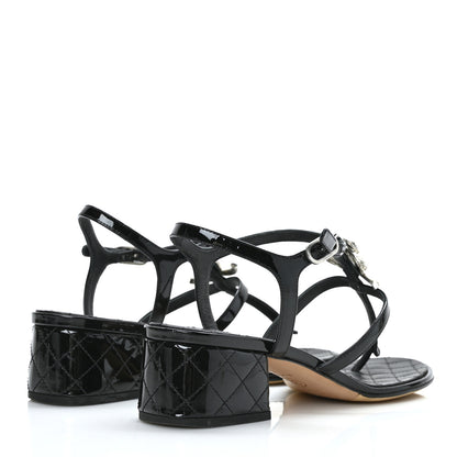 Chanel Patent CC Logo Thong Sandals 37 Black 4 of 6