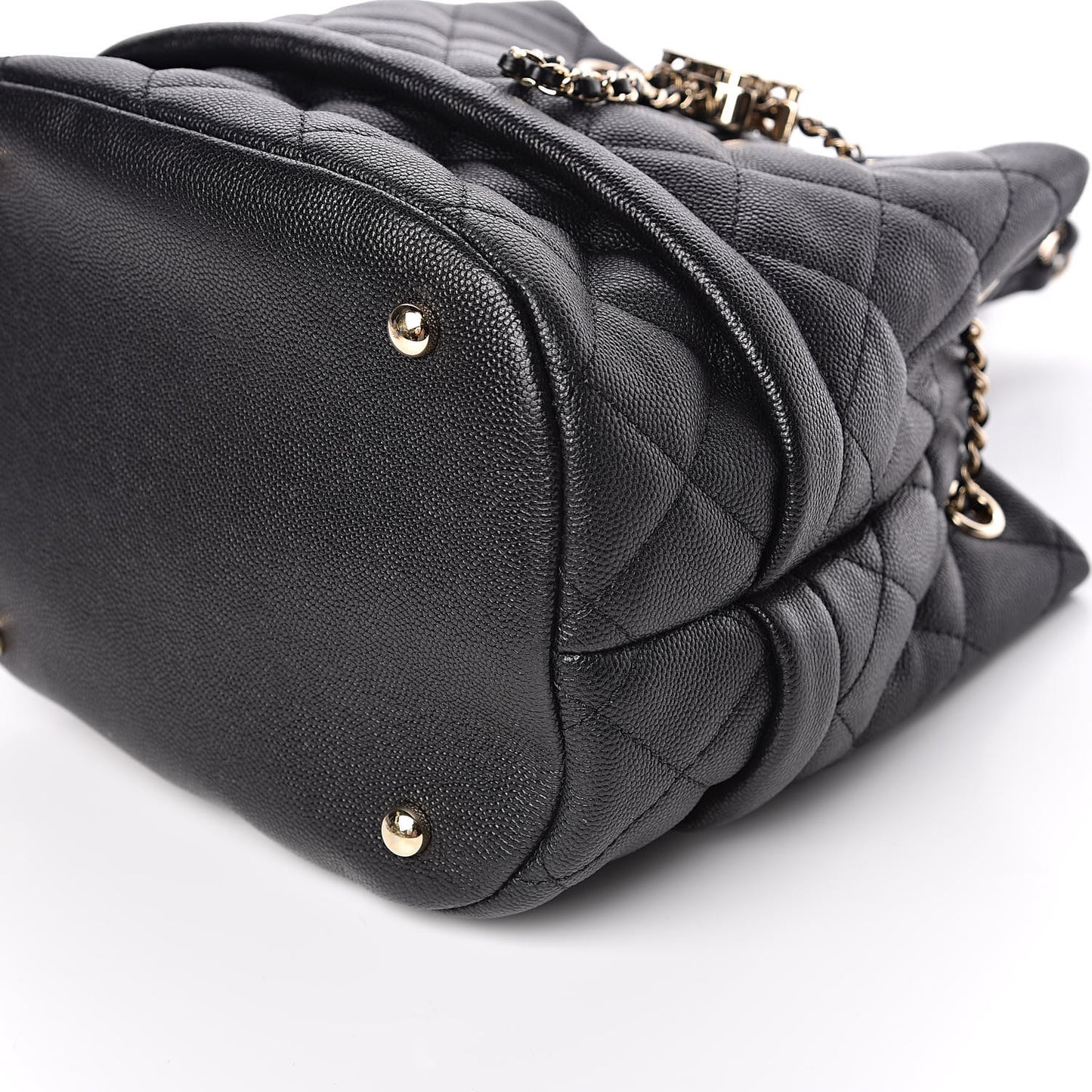 Caviar Quilted Large Rolled Up Bucket Drawstring Bag Black