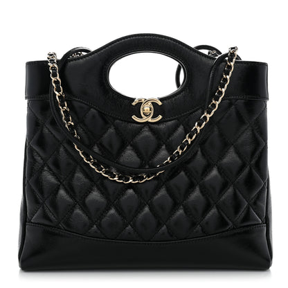 Chanel Shiny Crumpled Calfskin Quilted Mini 31 Shopping Bag Black 1 of 11