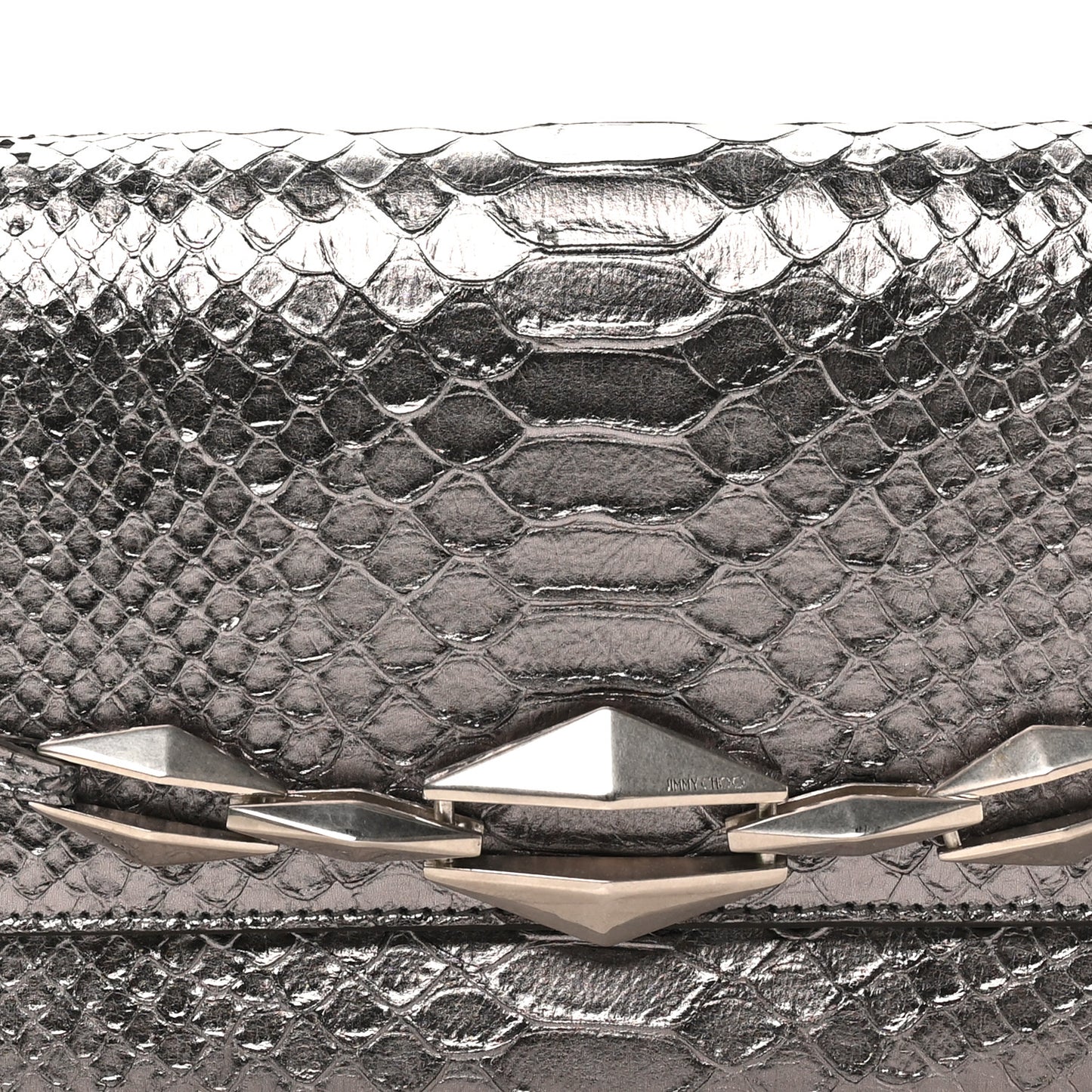 Snakeskin Embossed Diamond Chain Shoulder Bag Silver