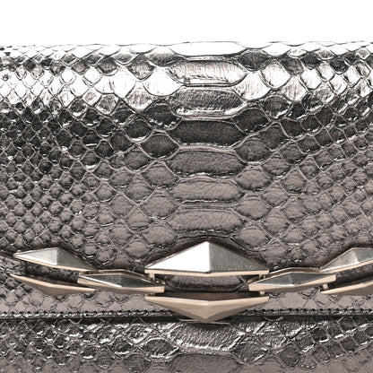 Jimmy Choo Snakeskin Embossed Diamond Chain Shoulder Bag Silver 7 of 9