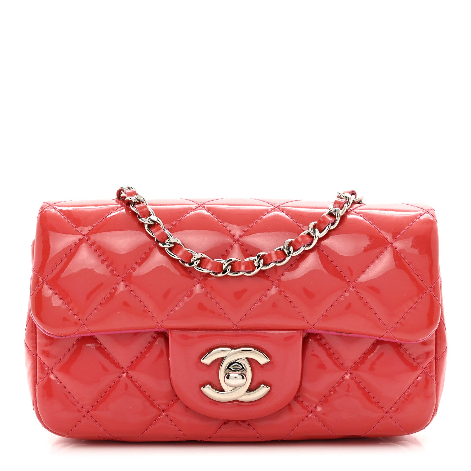 Chanel Patent Calfskin Quilted Extra Mini Rectangular Flap Pink 1 of 11