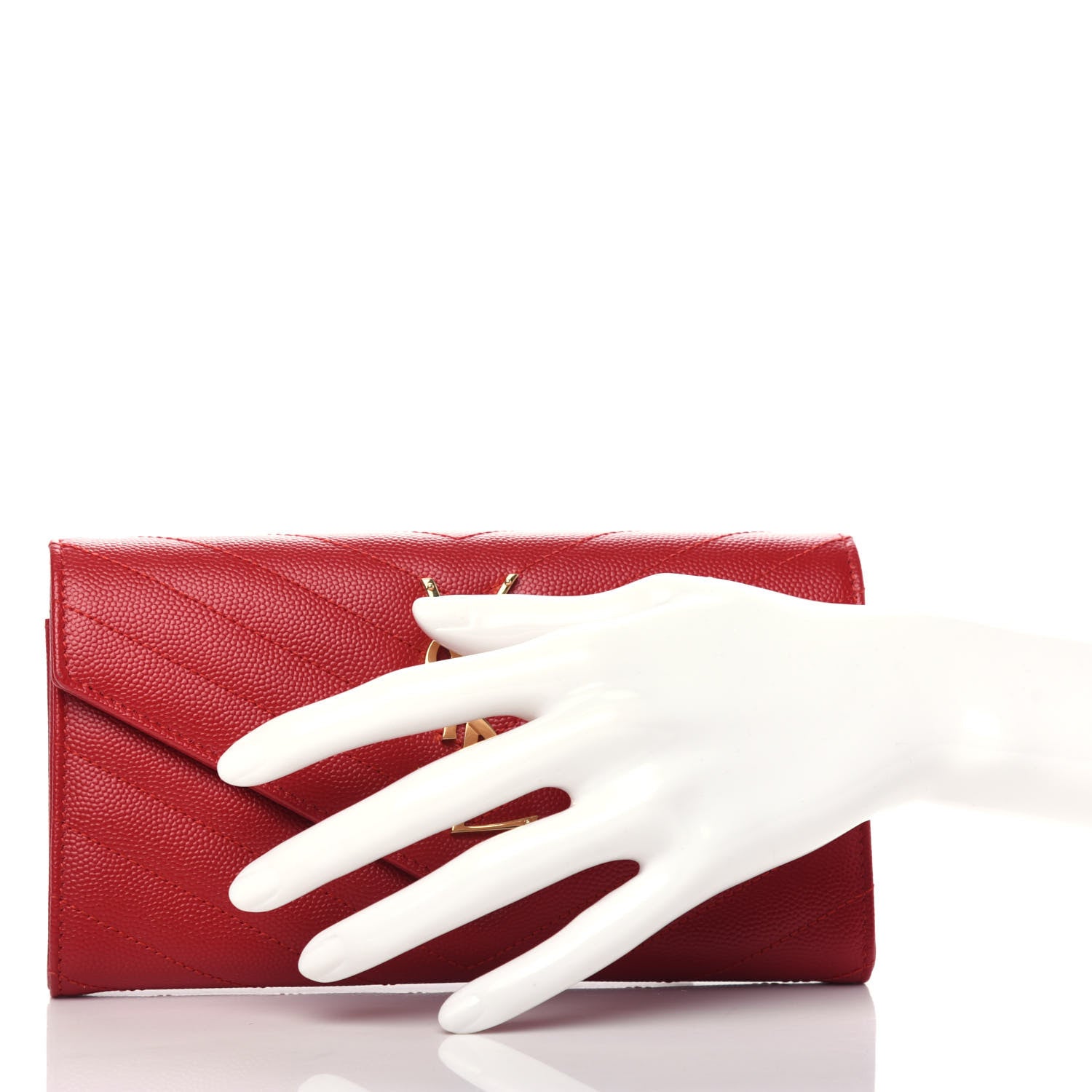Saint Laurent Grain De Poudre Matelasse Chevron Monogram Flap Wallet Red 2 of 9