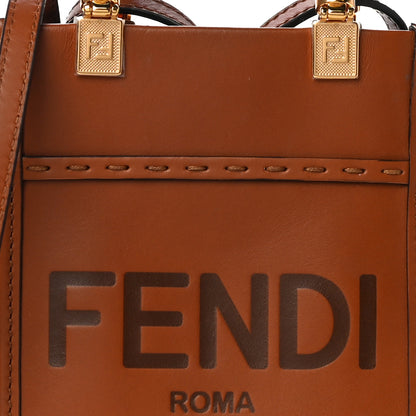 Fendi Vitello King Plexiglass Logo Embossed Mini Fendi Sunshine Shopper Tote Cuoio 6 of 10