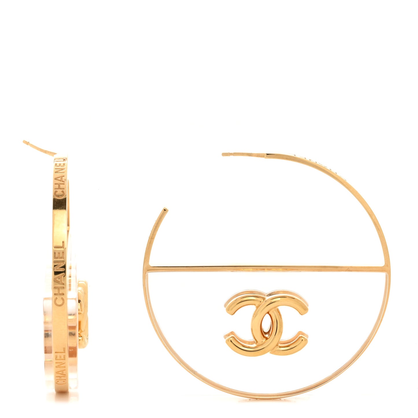 Metal Transparent Resin CC Hoop Earrings Gold