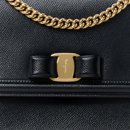 Salvatore Ferragamo SALVATORE FERRAGAMO Hammered Calfskin Vara Bow Chain Flap Crossbody Black 8 of 11