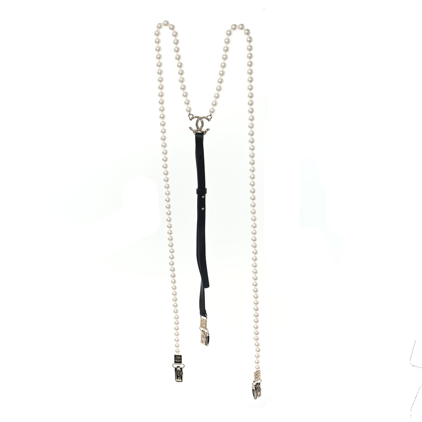 Calfskin Pearl CC Suspenders XL Black Pearly White