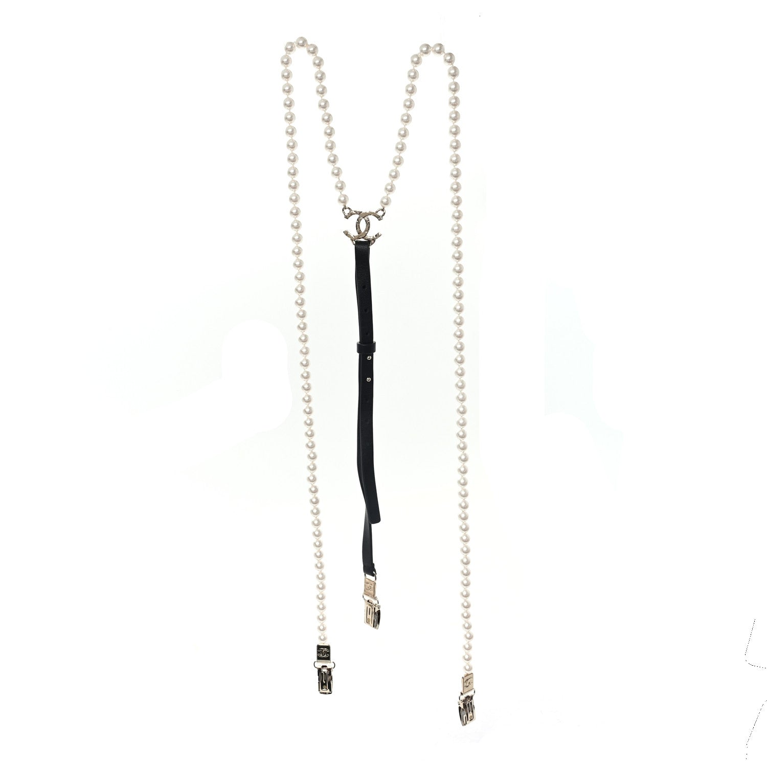 Chanel Calfskin Pearl CC Suspenders XL Black Pearly White 1 of 3