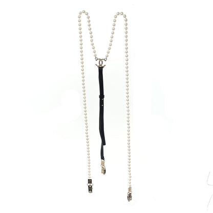 Chanel Calfskin Pearl CC Suspenders XL Black Pearly White 1 of 3