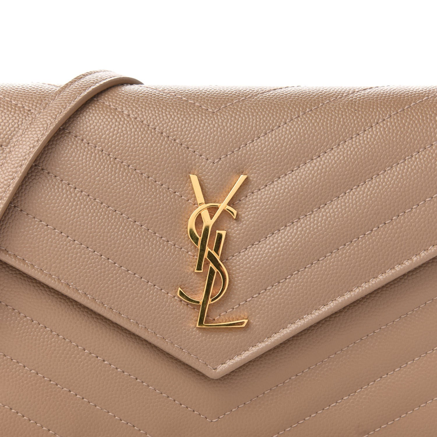 Saint Laurent Grain De Poudre Matelasse Chevron Monogram Envelope Chain Wallet Light Taupe 9 of 9