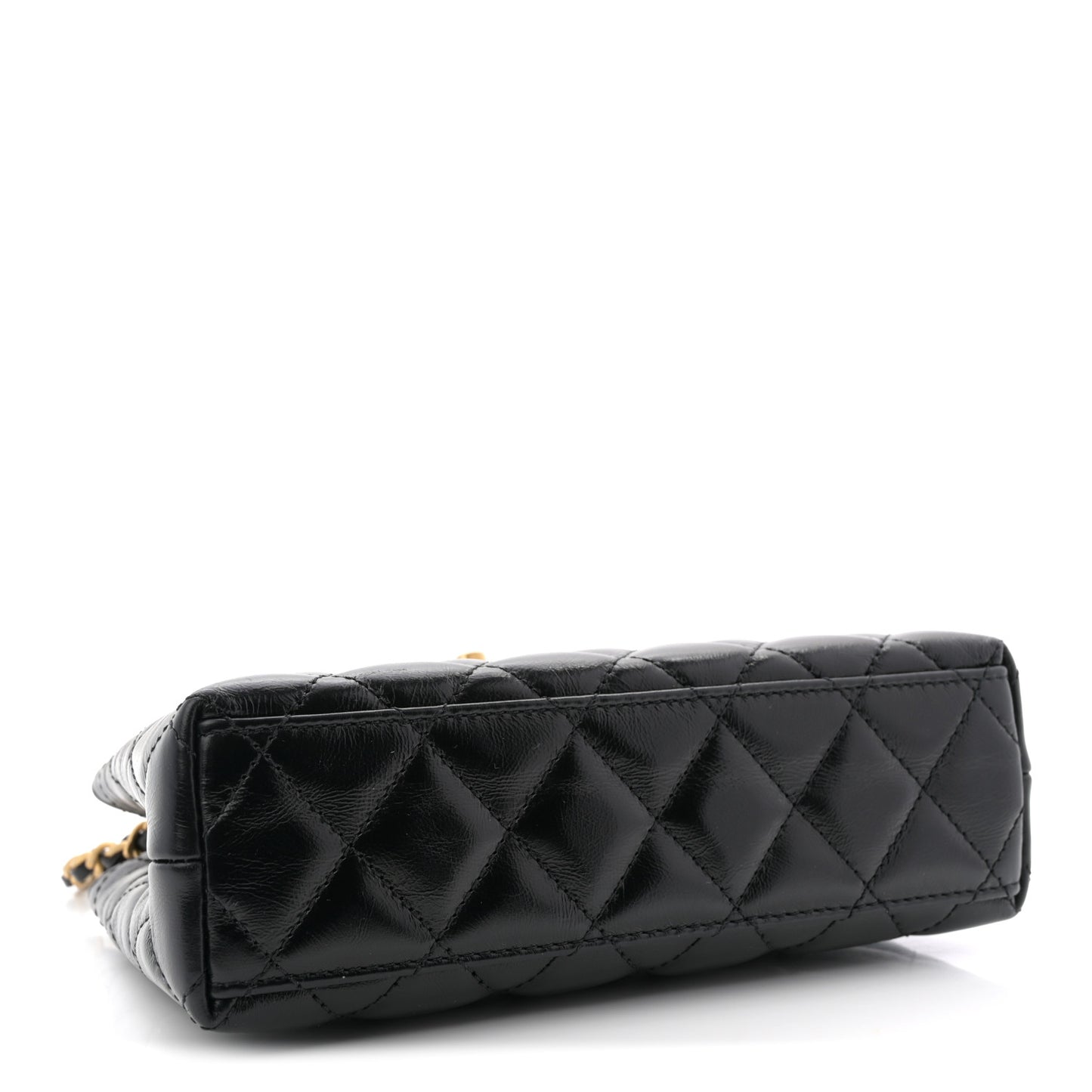 Shiny Aged Calfskin Quilted Nano Kelly Shopper Black