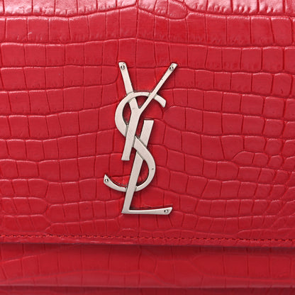 Saint Laurent Calfskin Crocodile Embossed Medium Monogram Sunset Rouge Eros 19 of 21