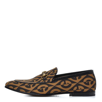 Gucci Canvas Rhombus Horsebit Mens Jordaan Loafers 9 Camel Brown Black 1 of 14