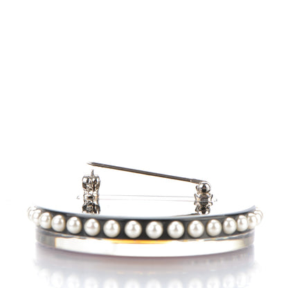 Chanel Metal Resin Pearl Emoji Brooch Silver Pink 3 of 5