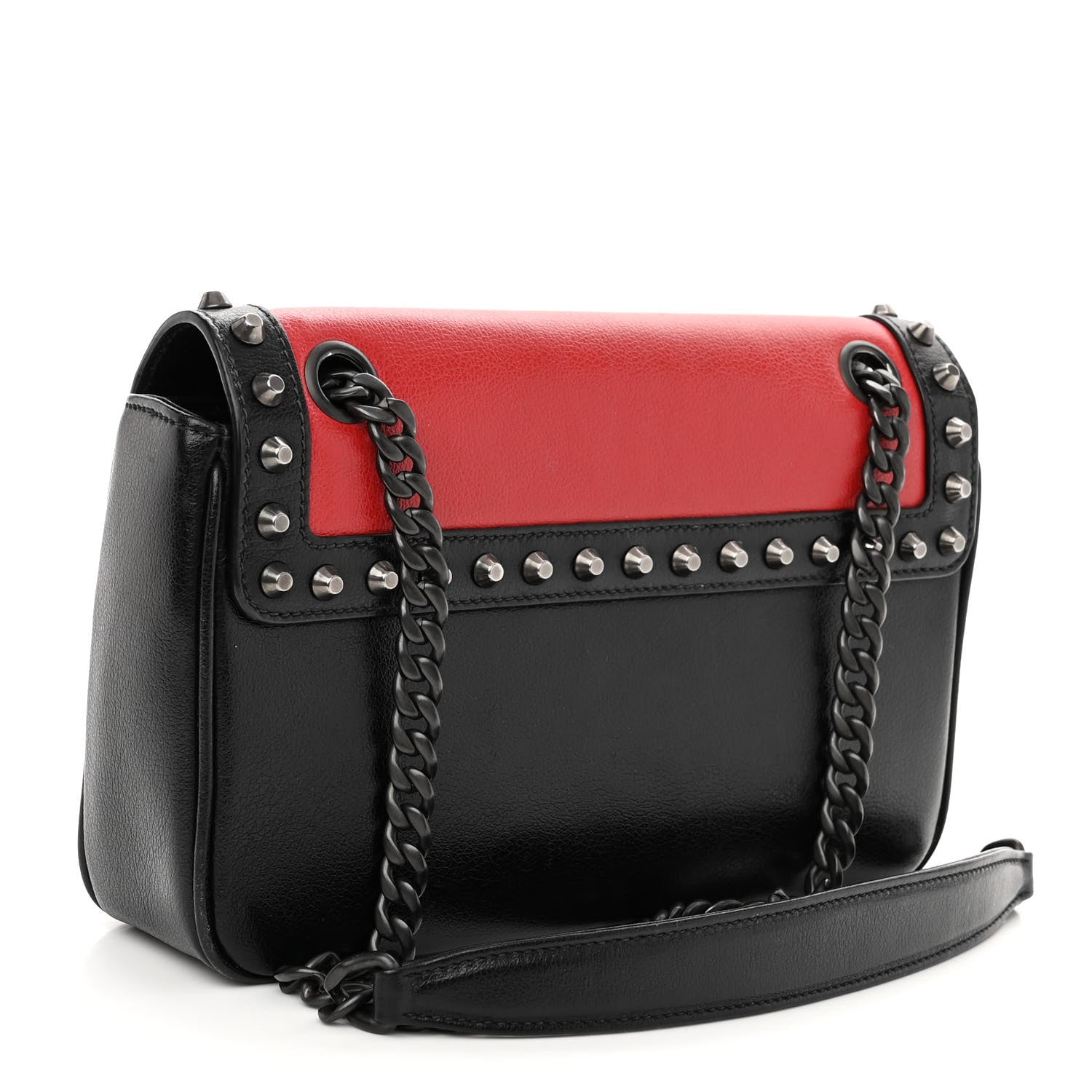 Prada Glace Calfskin Studded Crossbody Fuoco Black 3 of 9