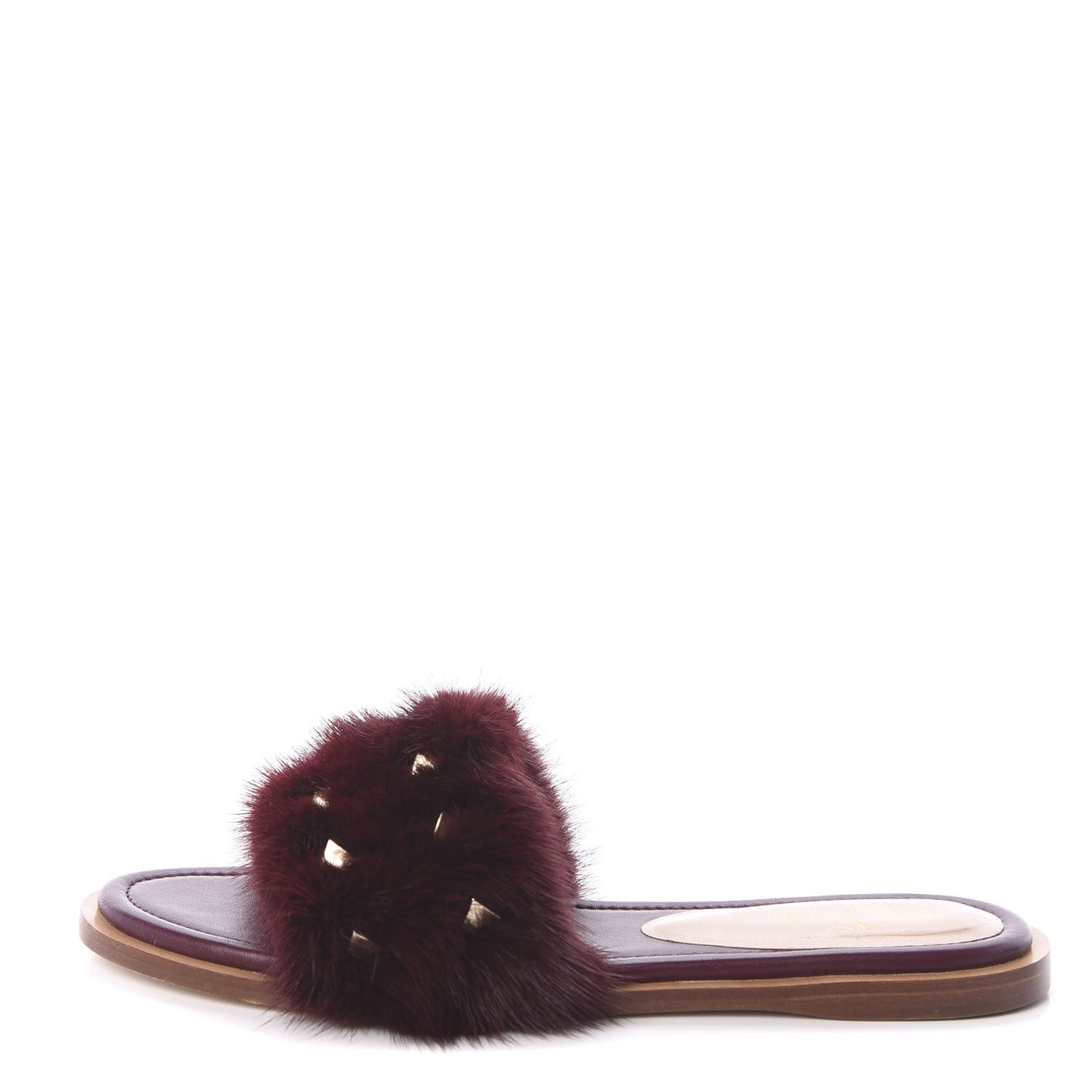 Mink Fur Rockstud Flat Slide Sandals 37 Rubino