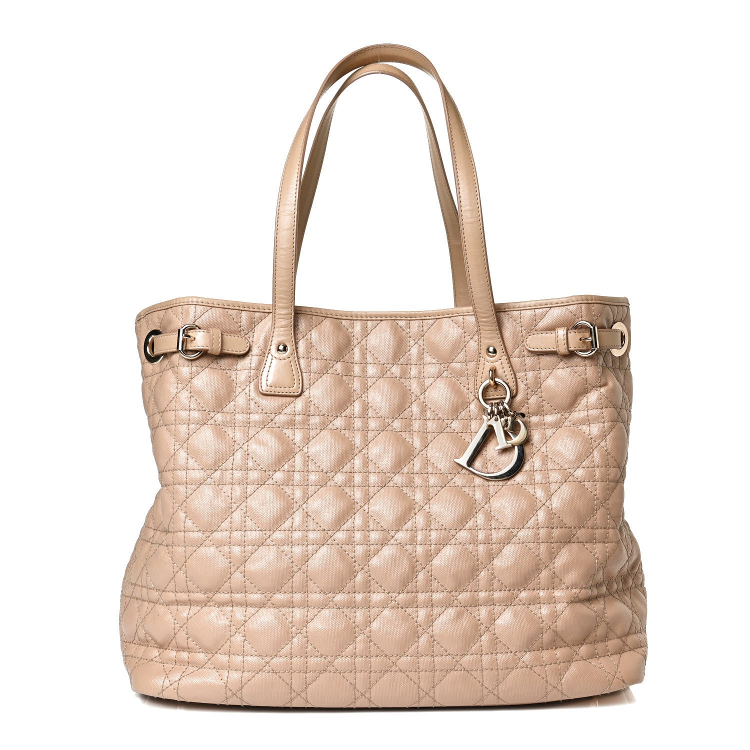 Christian Dior Coated Canvas Cannage Medium Panarea Tote Beige 1 of 12
