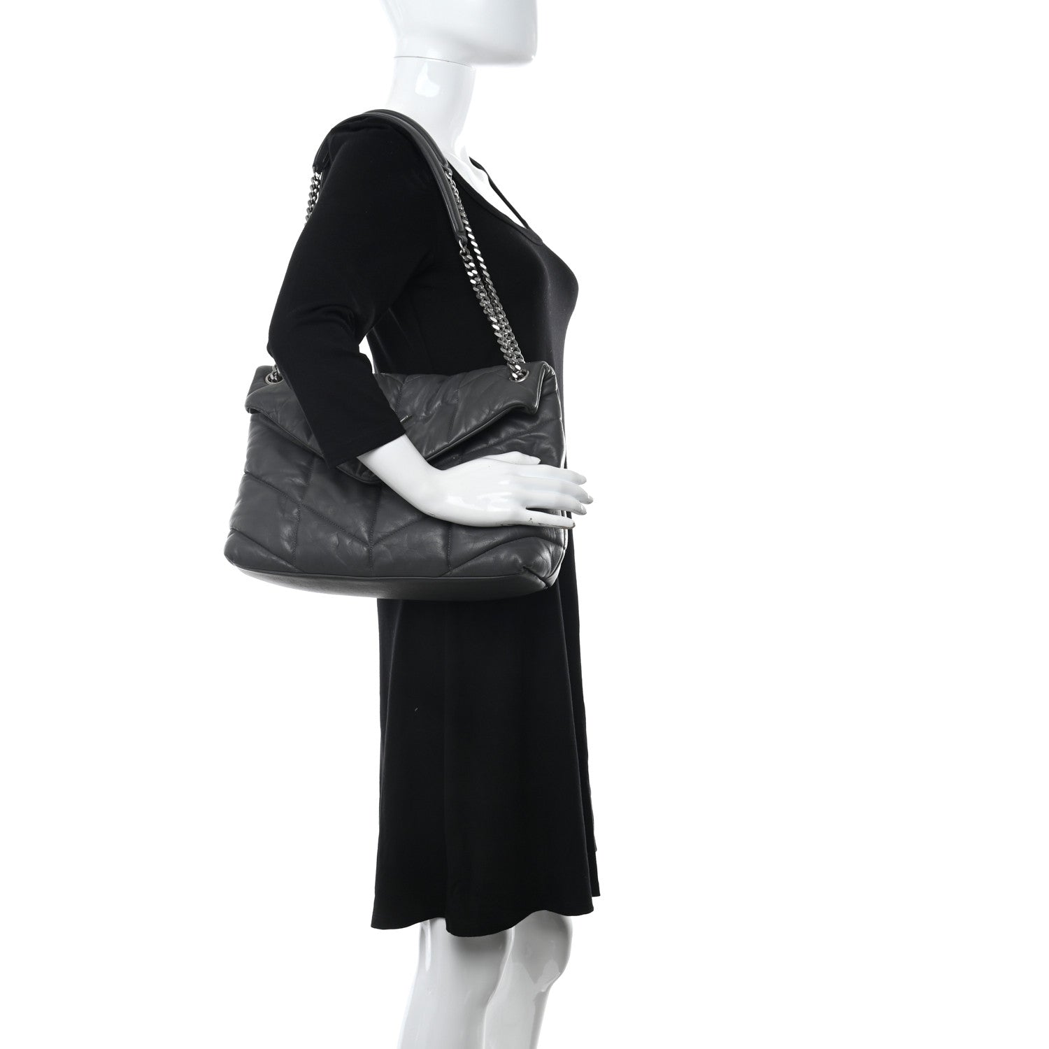 Saint Laurent Calfskin Quilted Medium Loulou Puffer Monogram Chain Satchel Storm 2 of 12