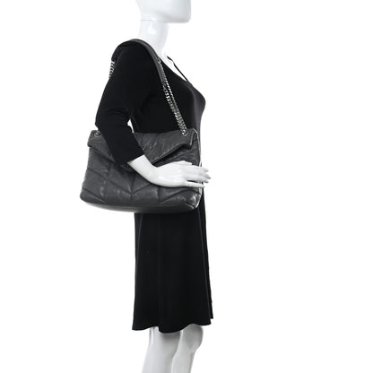 Saint Laurent Calfskin Quilted Medium Loulou Puffer Monogram Chain Satchel Storm 2 of 12