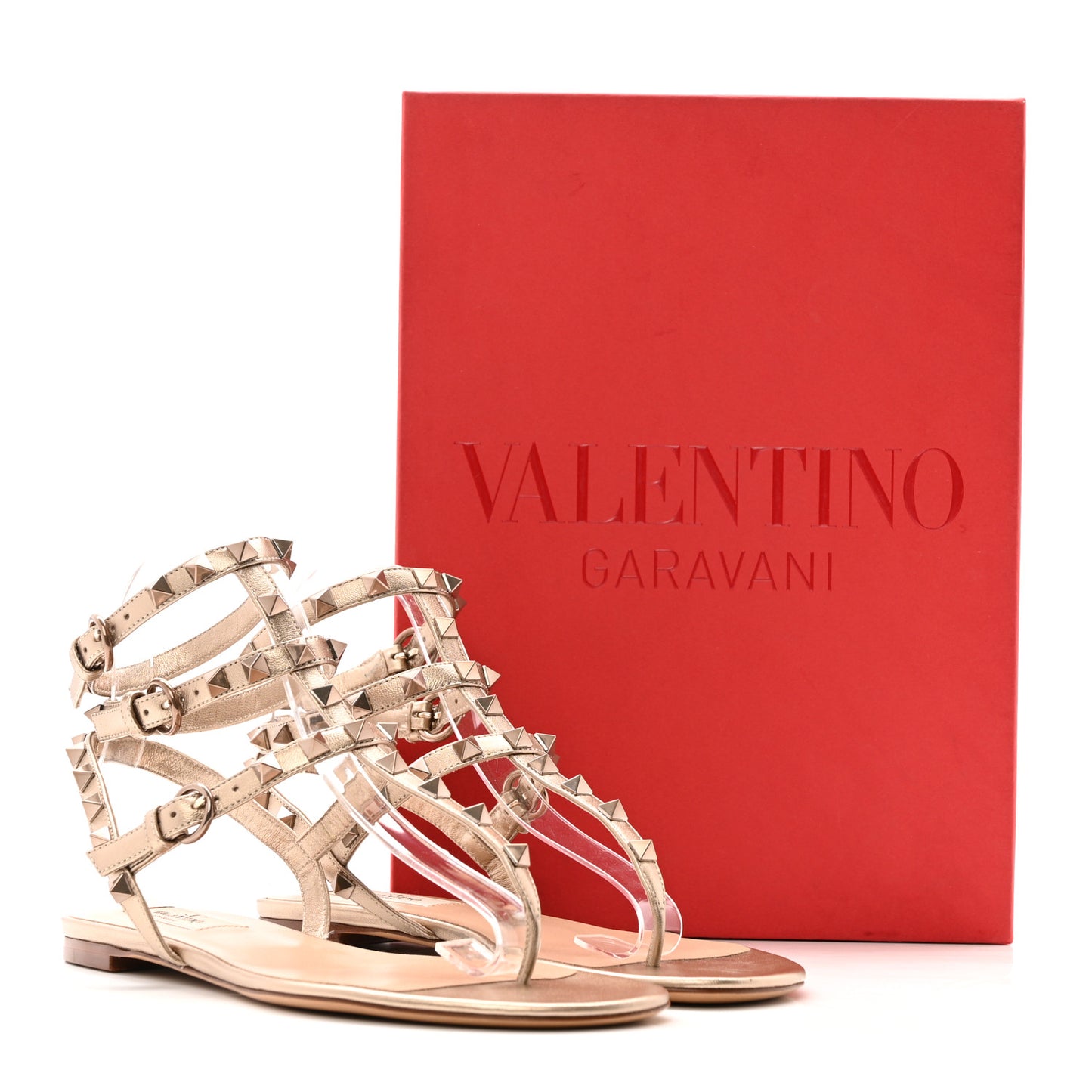 Nappa Rockstud Ankle Strap Flat Thong Sandals 38 Skin